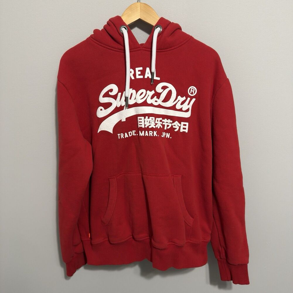 Super Dry Hoodie Red Size 2XLJapanese Print Logo Sweatshirt Unisex Hooded